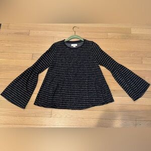 Velvet Navy and Gray Striped Bell Sleeve Top